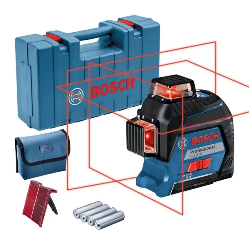 BOSCH 0601063S00 GLL 3-80 Vonallézer + 4 db 1,5 V-os LR6 (AA) + Lézer céltábla + Szerszámkoffer