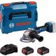 BOSCH 06019N4103 GWS 18V-11 Akkus Sarokcsiszoló  (2x5,0 Ah akkuval; GAL 1880 töltővel; csiszolótárcsa 125mm) L-Boxx-ban