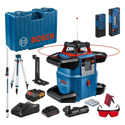 BOSCH 06159940P5 GRL 600 CHV Forgólézer (1x4,0Ah ProCore) + LR 60 Lézervevő + RB 60 Tartó + RC 6 Távirányító + WM 6 Fali tartó + BT 170 HD Állvány + GR240 Mérőléc