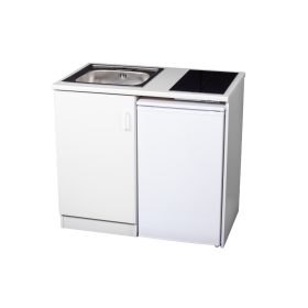   EVIDO WEEKEND minikonyha jobb oldali hűtővel, indukciós főzőlappal, egymedencés rozsdamentes mosogatóval