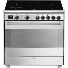   SMEG SZABADONÁLLÓ TŰZHELY, Classica design, 90 cm, 1 sütőtér, indukciós főzőlap, matt fekete gombok, inox