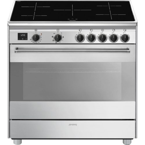 SMEG SZABADONÁLLÓ TŰZHELY, Classica design, 90 cm, 1 sütőtér, indukciós főzőlap, matt fekete gombok, inox