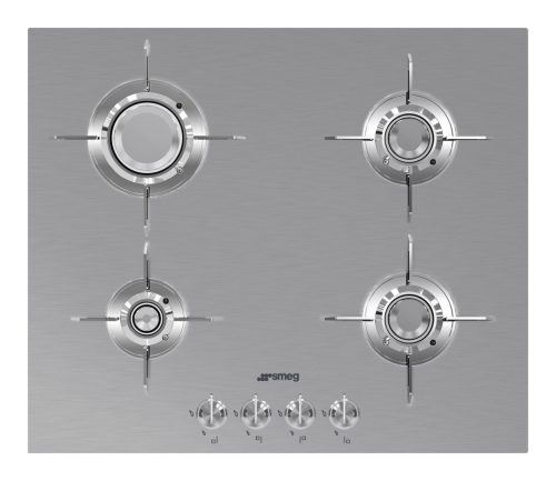 SMEG GÁZ FŐZŐLAP,Dolce Stil Novo ,60cm,4 blade-flame égő,rm.acél edénytartók titánium bevonattal,szálcsiszolt rm.acél